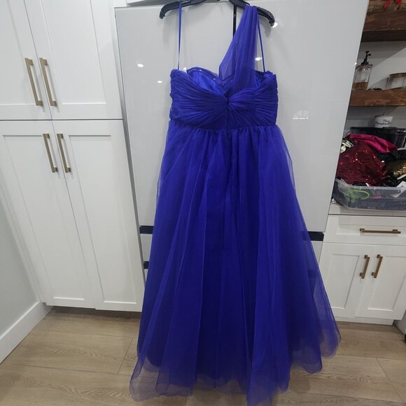 Mac Duggal One-Shoulder Royal Blue Gown Size 14 Tulle & Satin Layers Formal Even - Picture 5 of 7